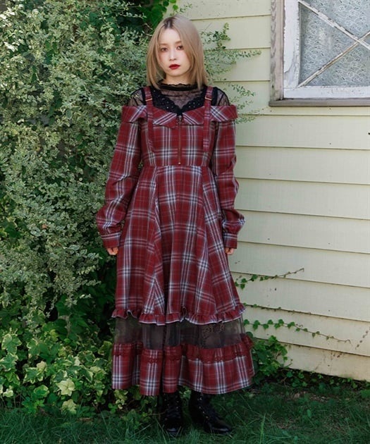タータンチェック肩開ワンピース | axes femme online shop
