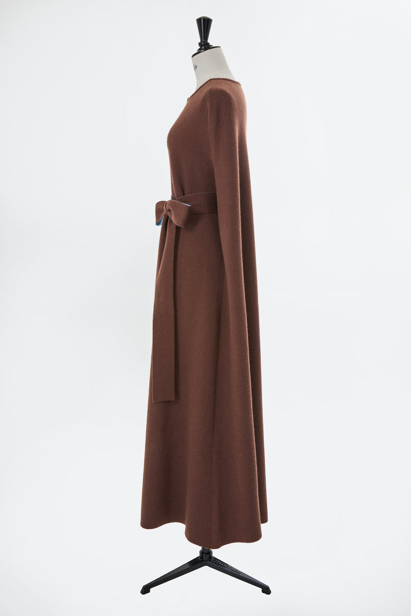 Reversible Cashmere Long Cape Knit Coat | Chocolate × Turquoise