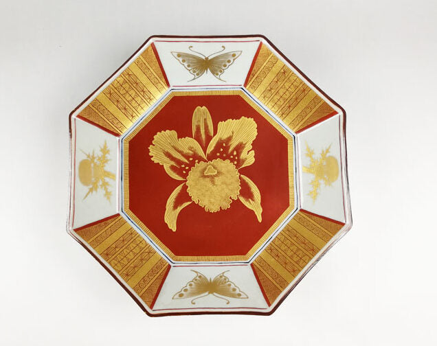 九谷焼【高木松生作】金襴手花蝶紋八角飾り皿(木箱入り) – 漆陶舗