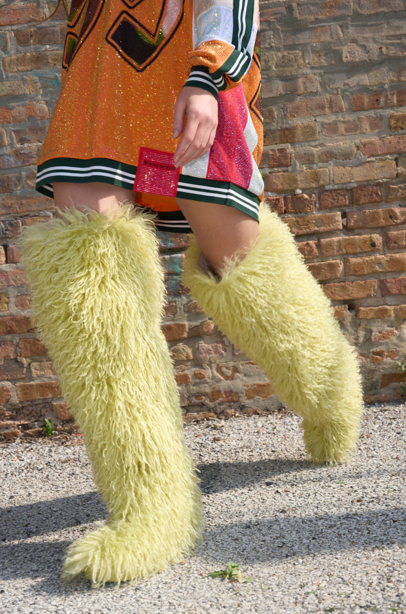 AZALEA WANG TEMPLETON LIME FAUX POODLE FUR OVER THE KNEE BOOT – AKIRA