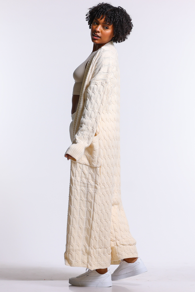 Long Cable Knit Open Cardigan | Ivory – Brazen Boutique