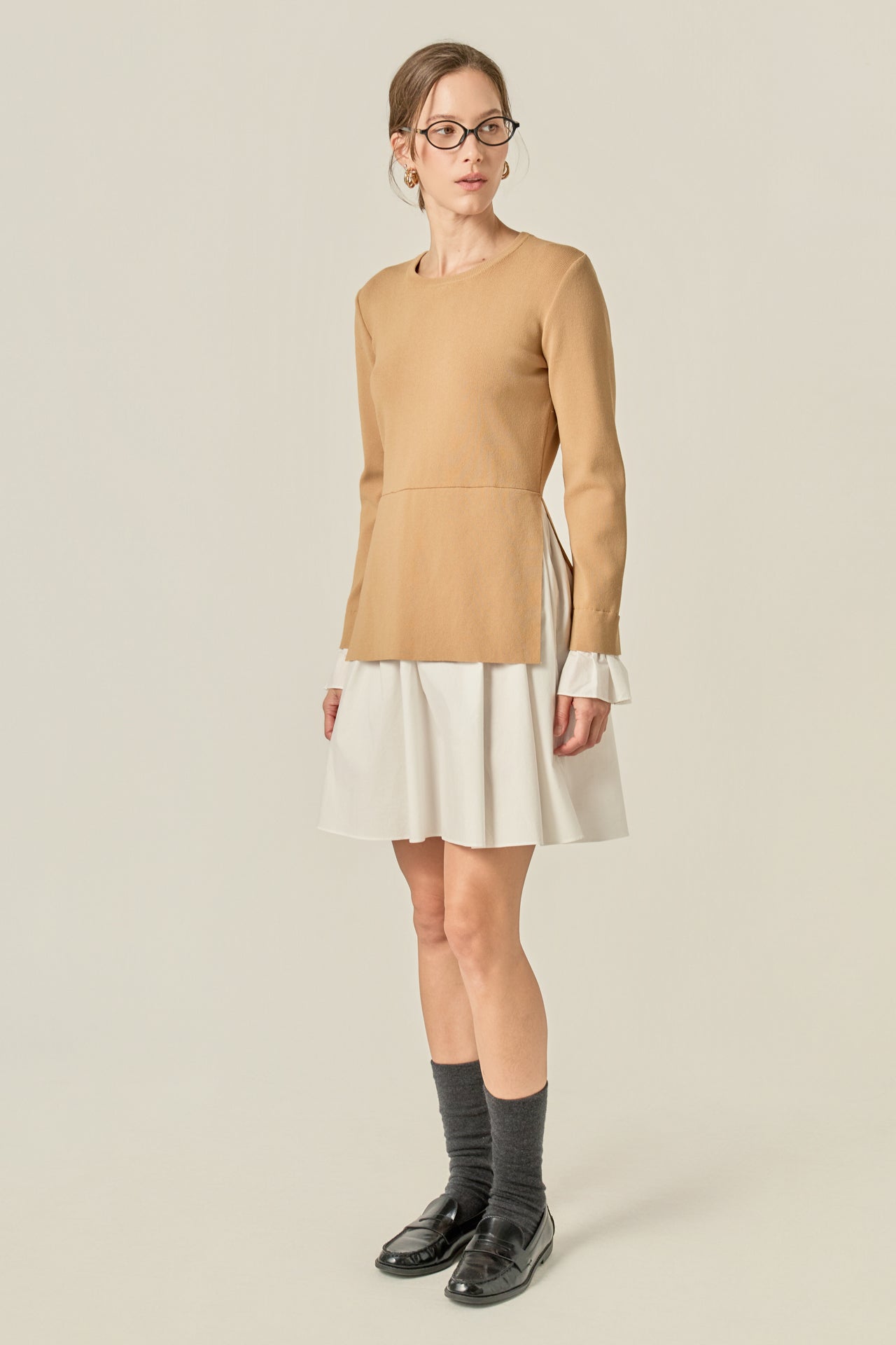 Poplin Combo Knit Mini Dress – English Factory