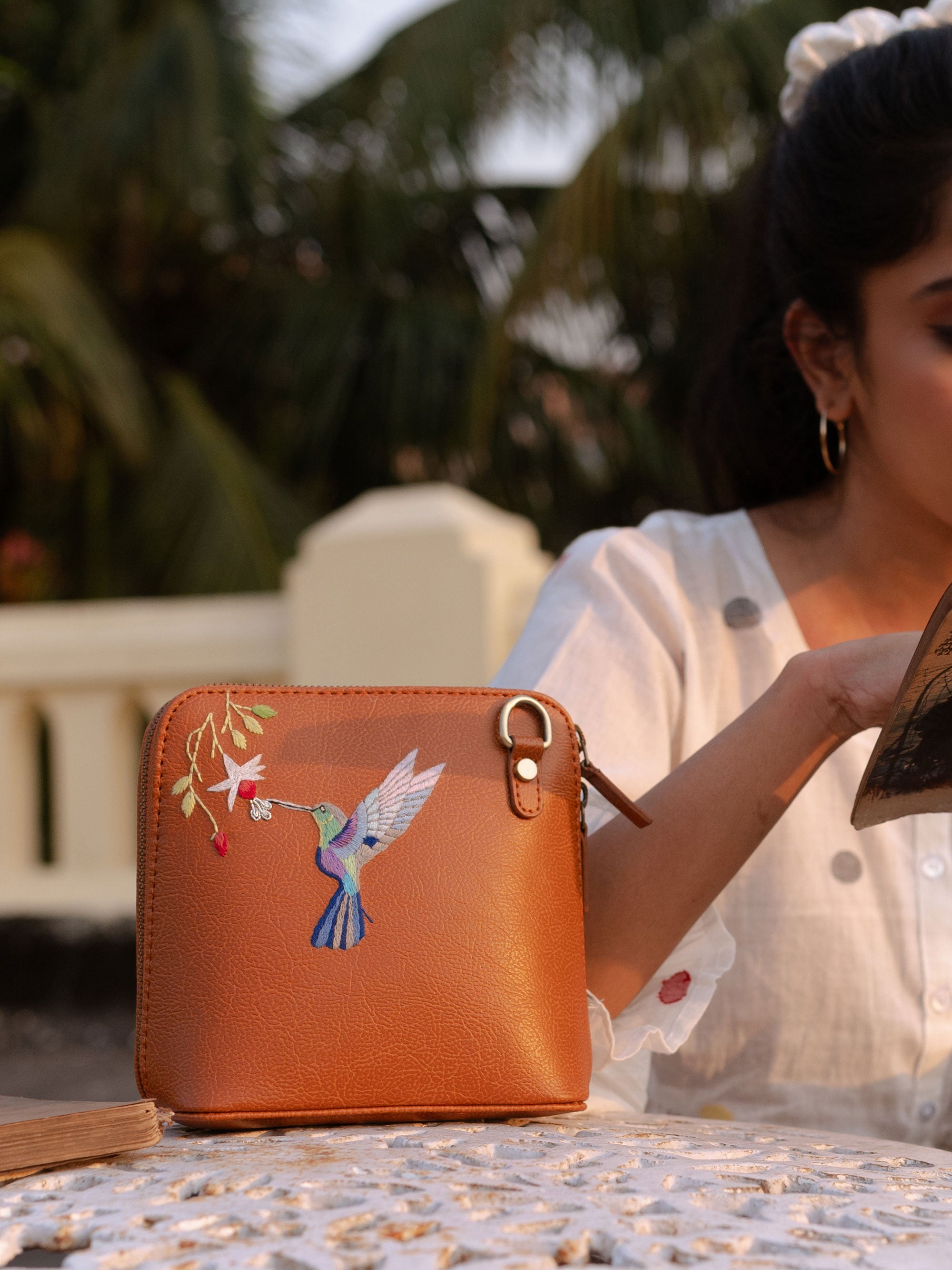 Hand Embroidered Hummingbird Colaba Sling Bag – Miri