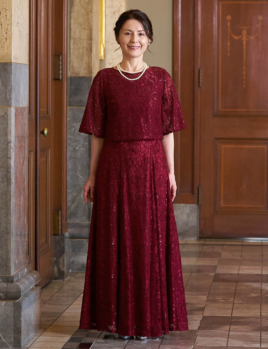 マザーズドレス・結婚式 母親ドレス MD0230-3-WRD ワインレッド ボレロ