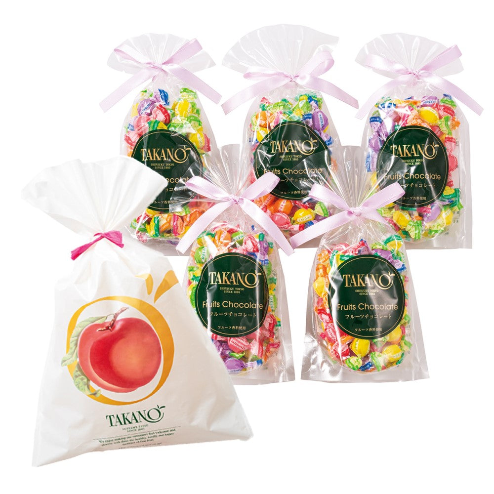 新宿高野 シェアフルーツチョコレートSP5入（ピーチ柄ラッピング袋付