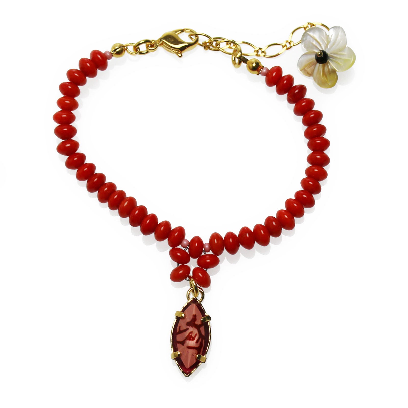 ブレスレット 赤 血赤珊瑚 シェル 花 – TAMARUSAN
