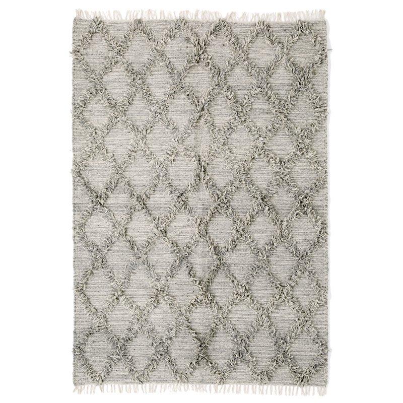 ウール100％のおしゃれなインド製手織りラグ WOOL CROSS RUG グレー