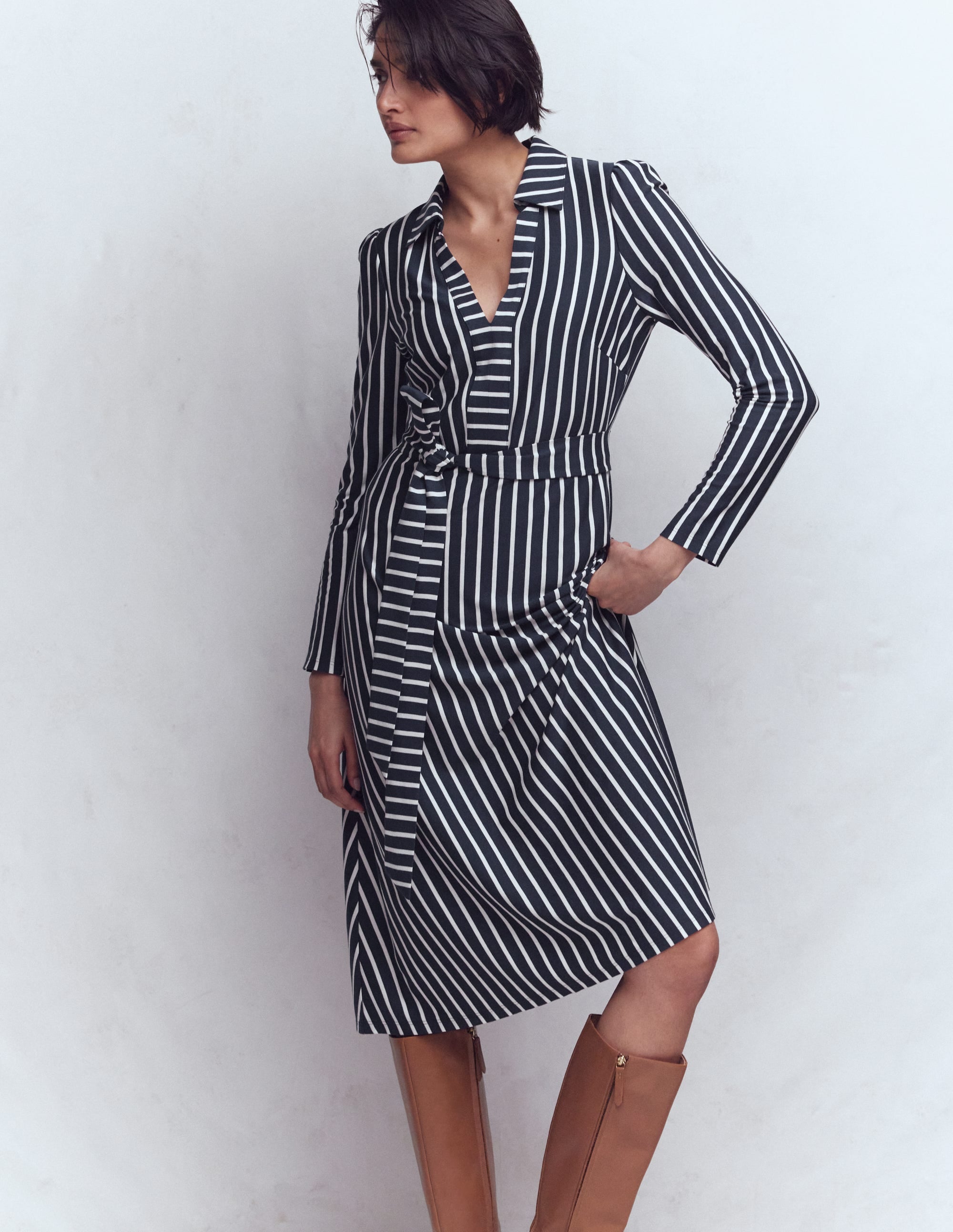 Imogen Collared Jersey Dress-French Navy and Ivory Stripe | Boden USA