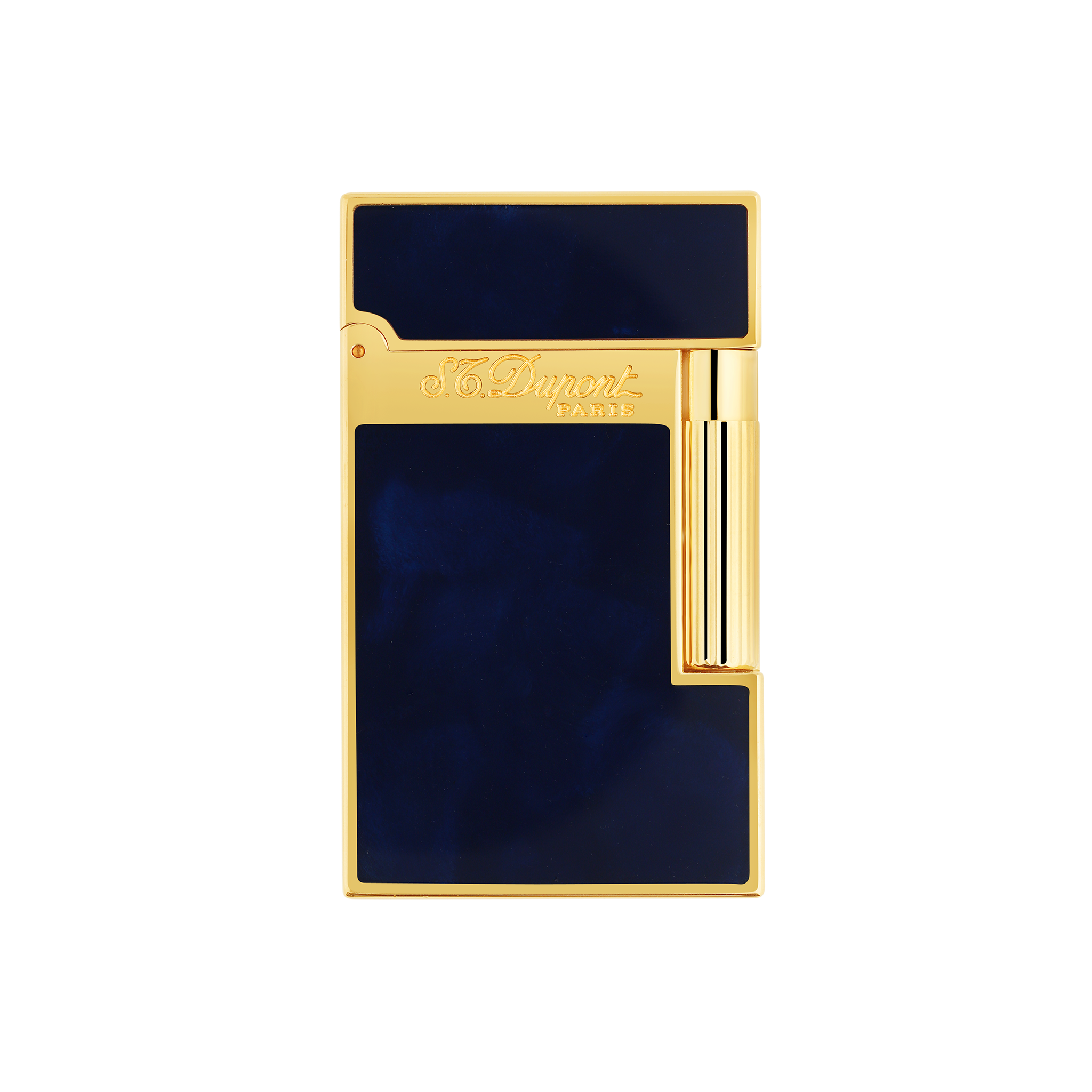 Natural Blue Lacquer Lighter With Yellow Gold Finish | S.T. Dupont