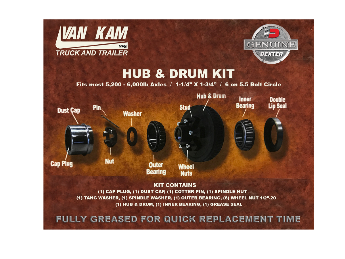 Genuine Dexter Axle Replacement Hub-Drum Kit Pre-Greased For 6 on