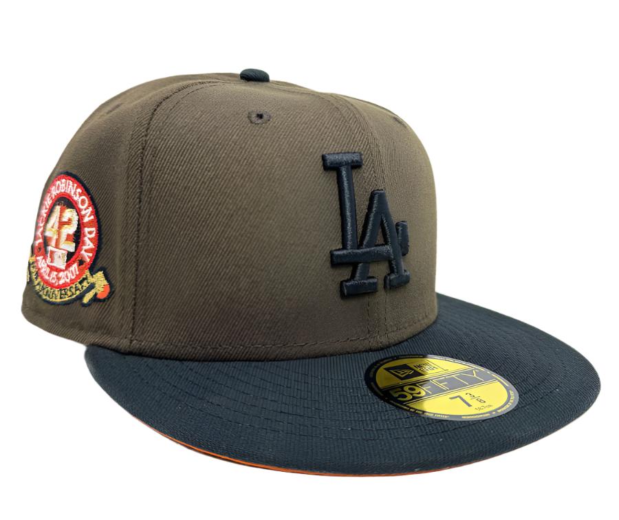Dodgers New Era 59Fifty Fitted Brown Black Jackie 60th Hat Cap