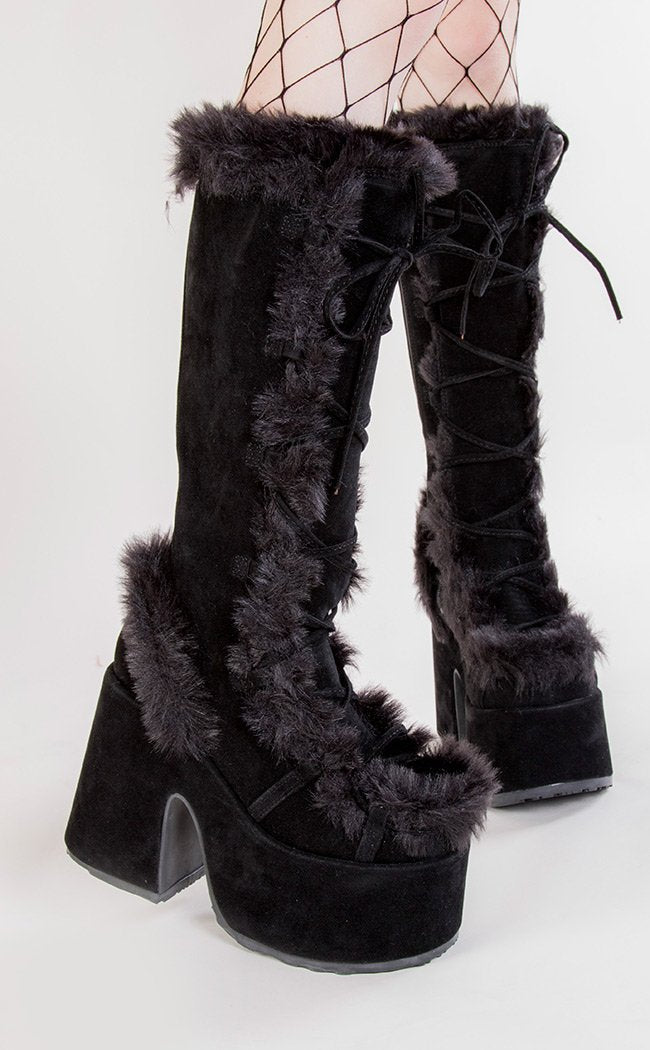Demonia CAMEL-311 Black Platform Boots | Goth Festival Shoes Australia
