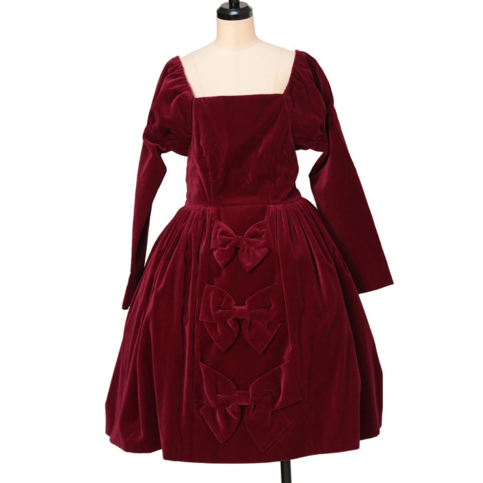 USED】三つリボン別珍ワンピース | Ange | ロリータ ゴスロリブランド