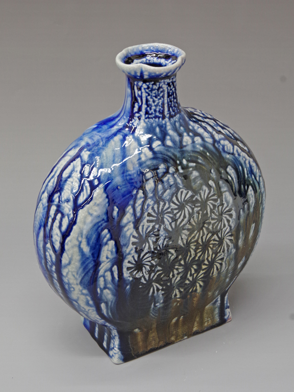 益子【 明石 庄作】傑作 鉄釉上絵壺(大壺) 益子【 明石 庄作】傑作 鉄