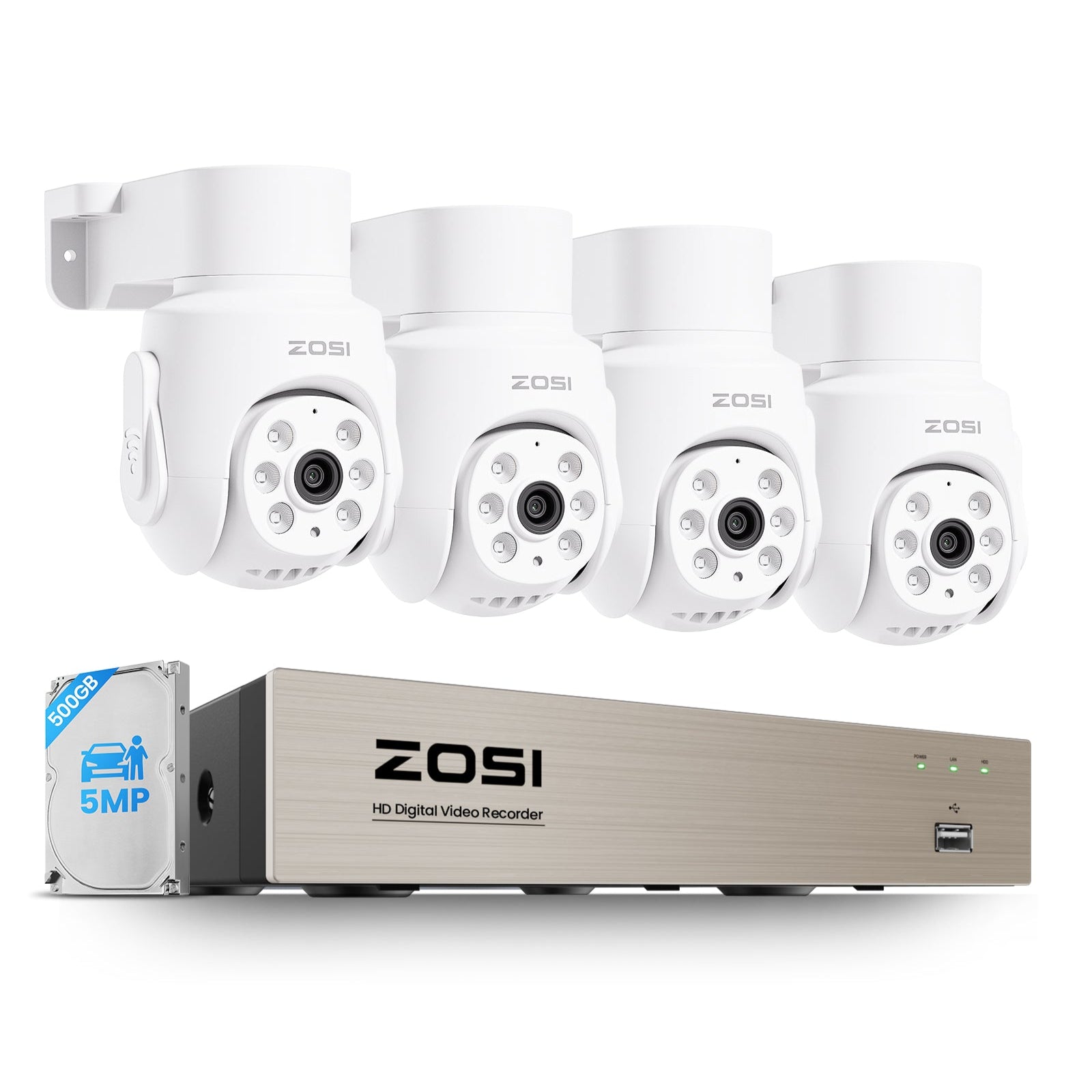 C280 5MP 8CH PTZ Security System with Audio + 500G HDD - Zosi