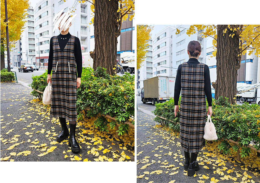 Vネックポケットパールジャンパースカート ジャンスカ ＆ LOVE CLOSET