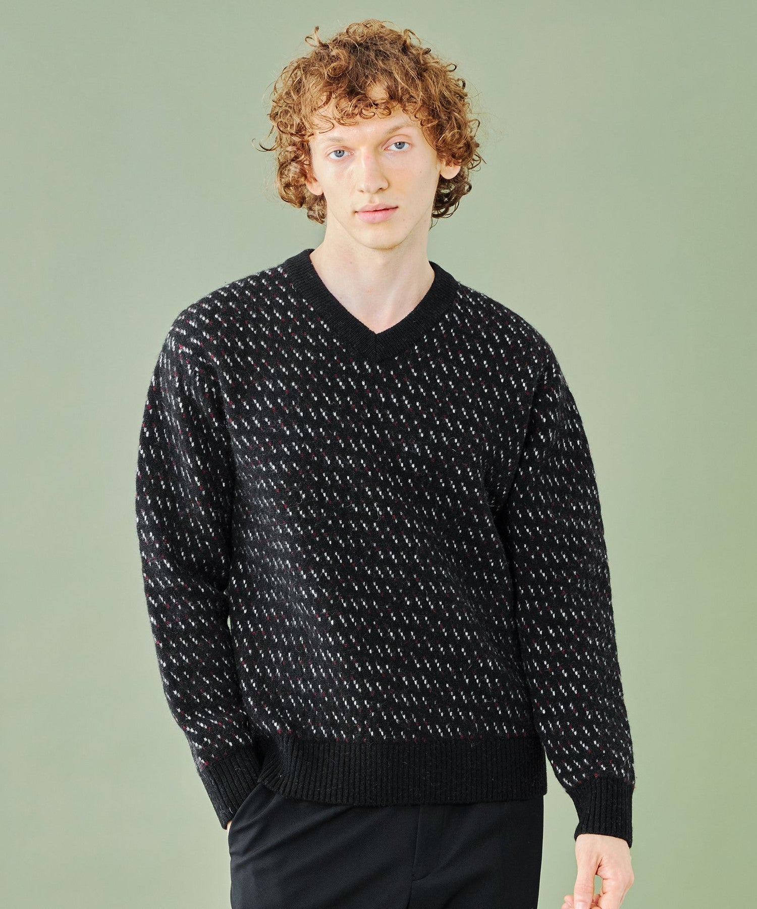 WEB限定】バーズアイジャカードVネックニット（WEB限定）｜BLACK LABEL