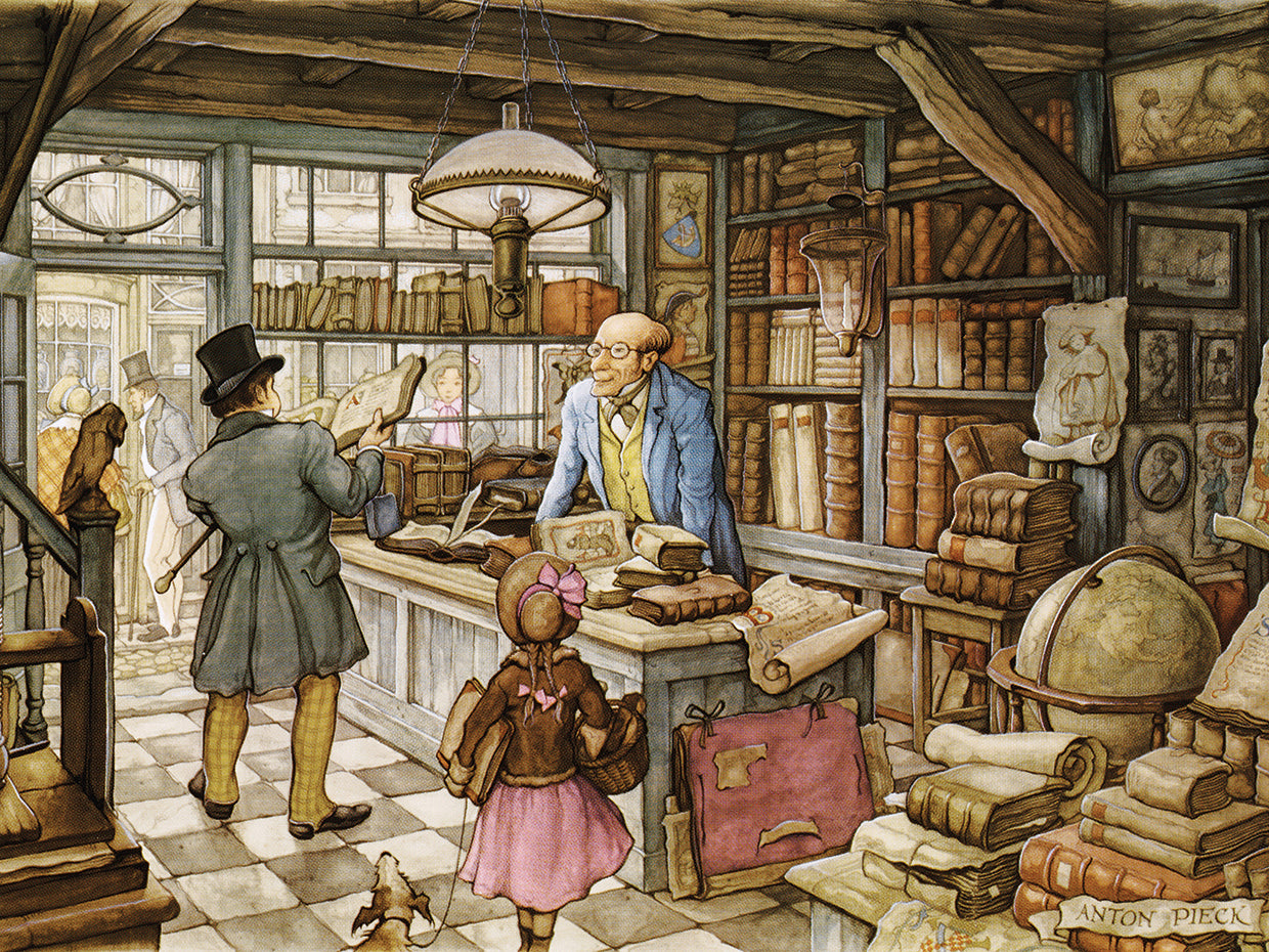 Anton Pieck's Antique Book Shop Canvas Art Prints | Fine Art Canvas