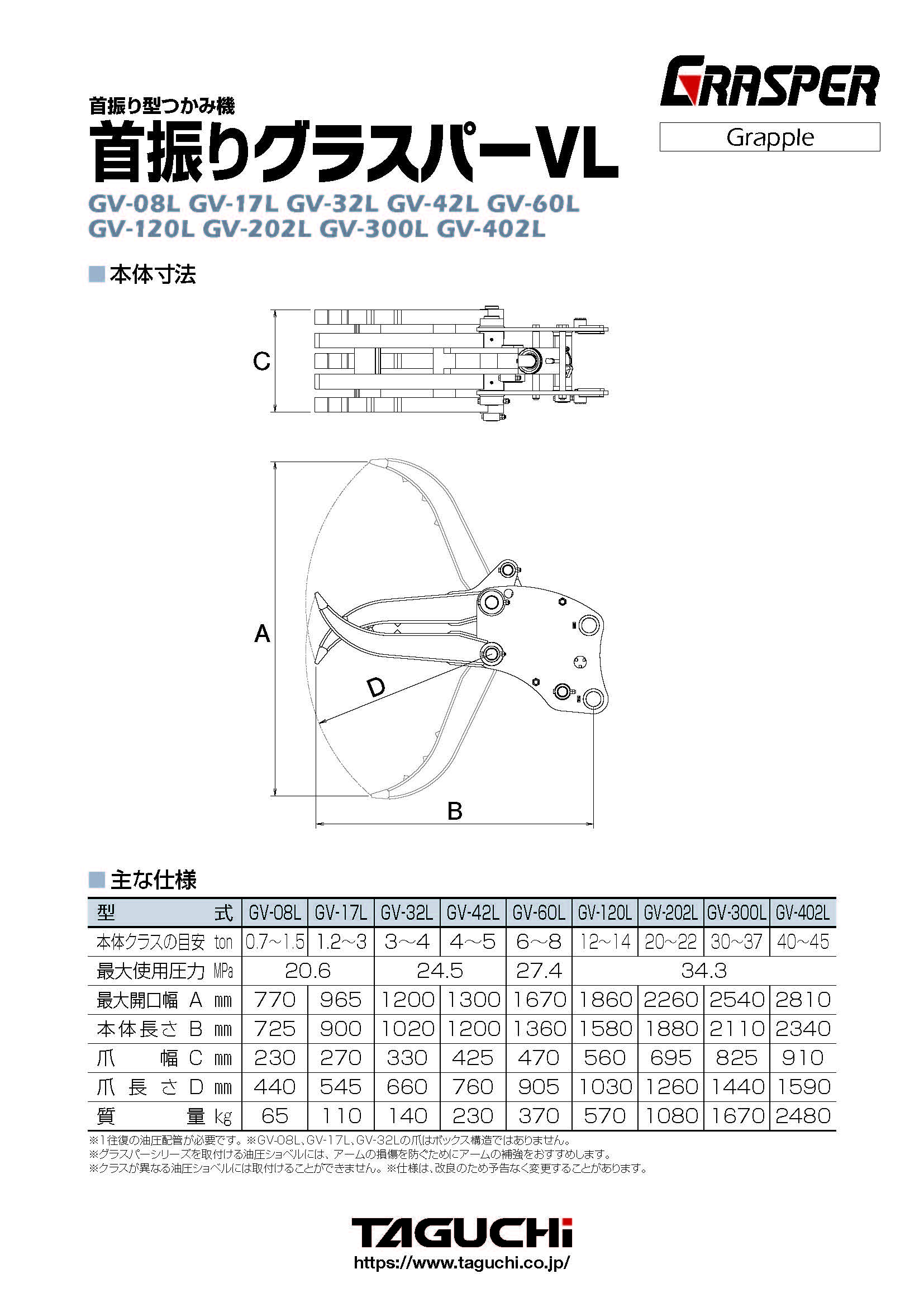 タグチ工業製品 首振りグラスパーVL | 建機プラットホーム