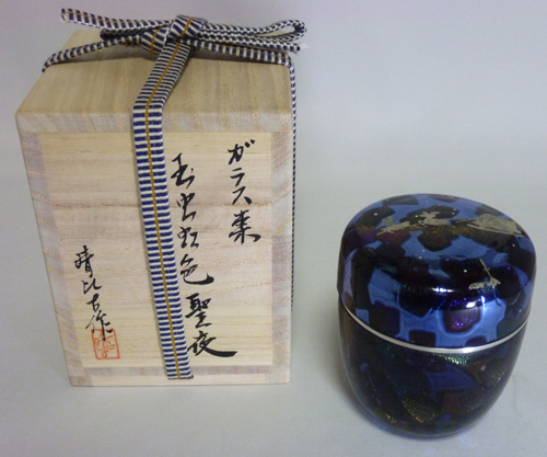 虹 ガラス 茶器 共箱 茶道具 硝子 棗 薄器 レインボー Rainbow 丹波