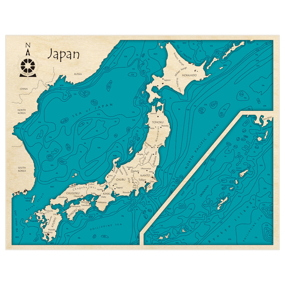 Japan 3D Custom Wood Map – Lake Art LLC