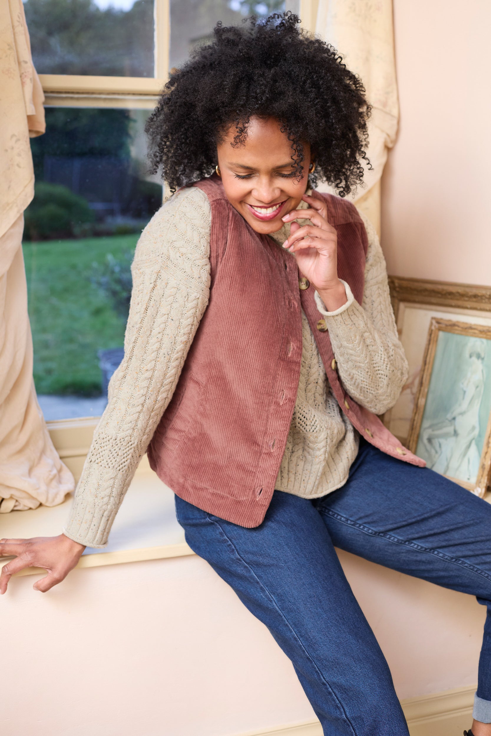 Dusk Stretch Cotton Jumbo Cord Gilet Antique Rose – Lily & Me