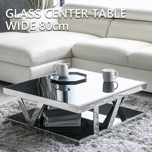 lushroom センターテーブル ガラス ブラック シルバー ローテーブル