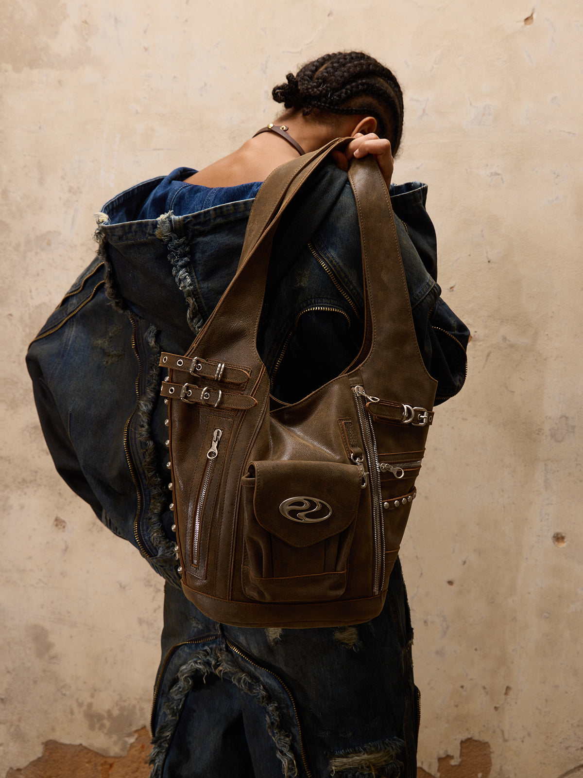 Leather Shoulder Bag brown and black Personsoul - personsoul