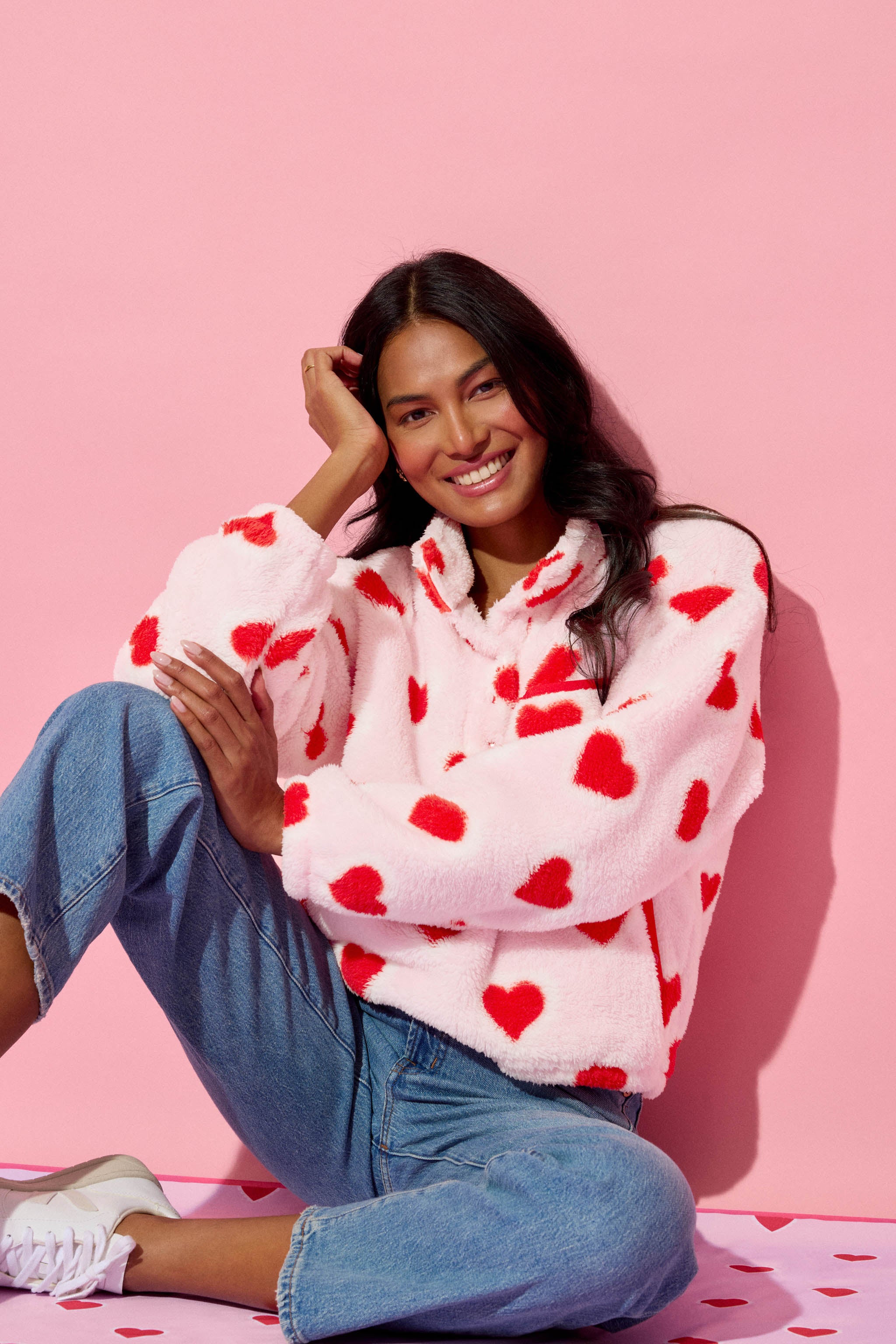 Let's Get Cozy Heart Print Plush Pullover | P.J. Salvage