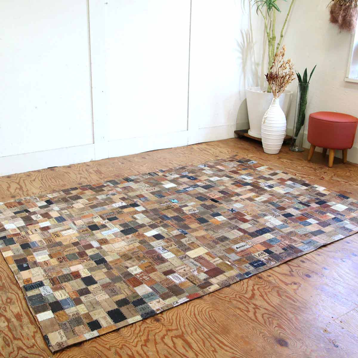 アスプルンド / ASPLUND シャルダ デニム革 パッチワーク ラグマット