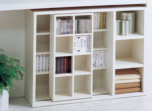 圧迫感のない完成品横型スライド書棚【書斎家具通販】