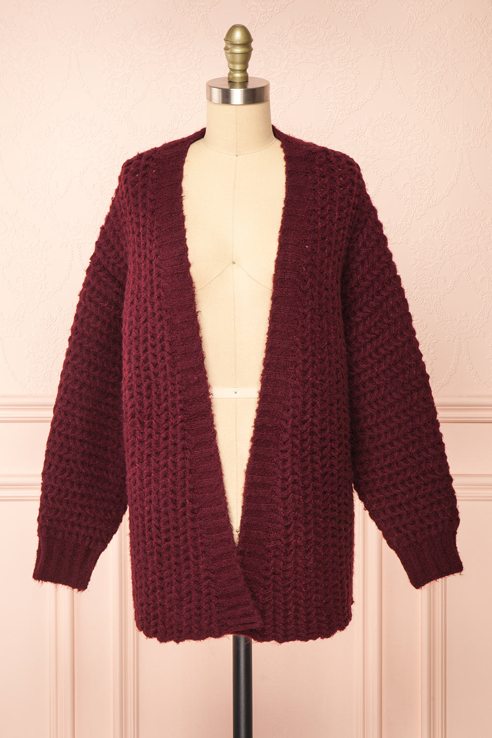 Francoise Burgundy Knit Open-Front Cardigan | Boutique 1861