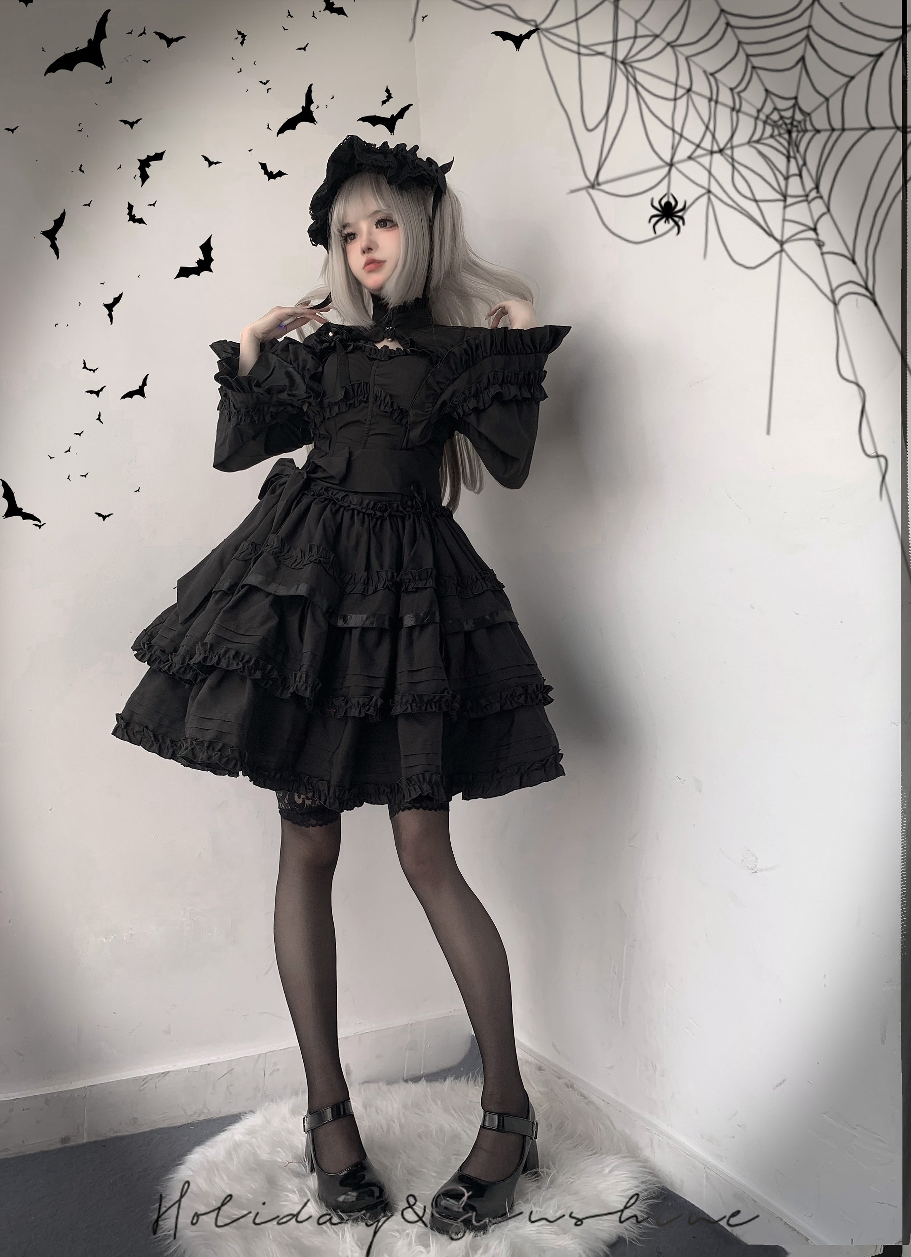 Mengfuzi - LiLith - Christmas Gothic Lolita JSK Dress, Short Sleeve Bo