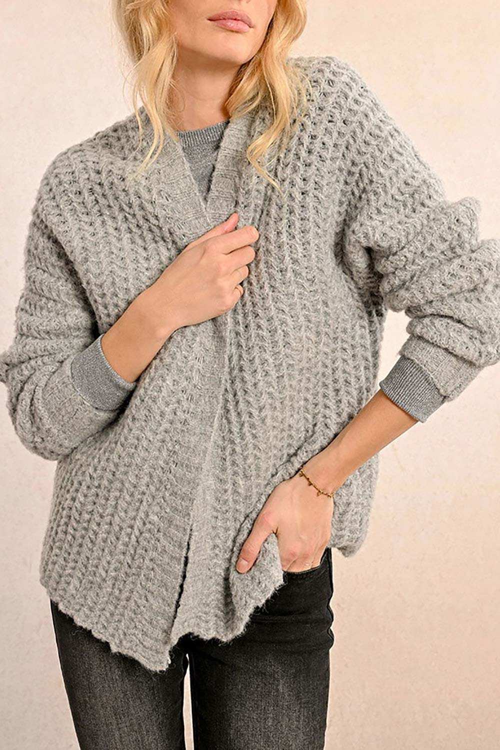 Francoise Grey Knit Open-Front Cardigan | La petite garçonne