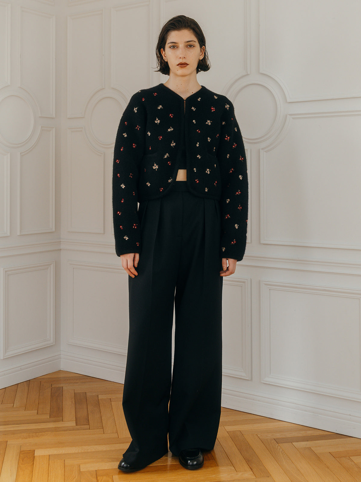 FLOWER EMBROIDERY KNIT JACKET