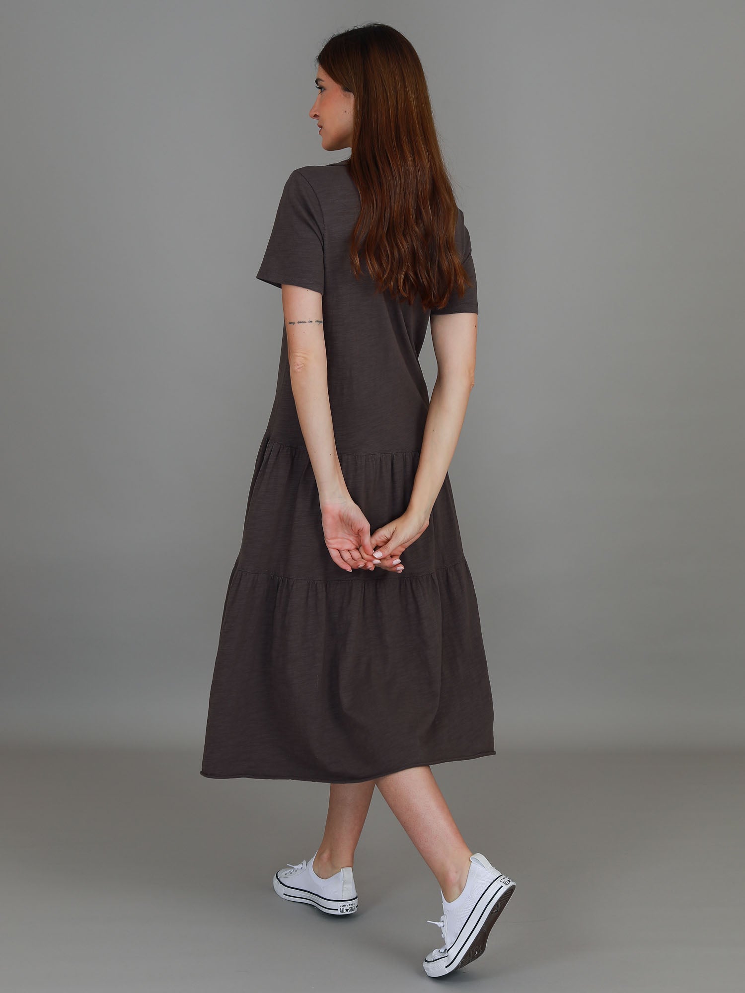 Tricia Polo Dress – Cotton Midi Dress in Espresso, Black & Green