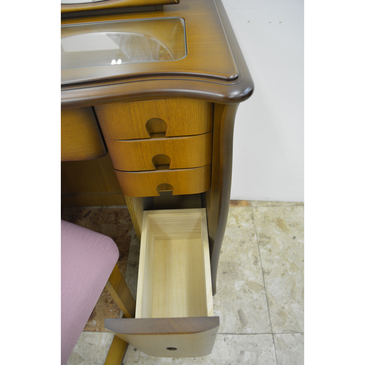 収納一面鏡サンクス ニレ色 - 鏡台・ドレッサーの専門店 大川の田中鏡台店