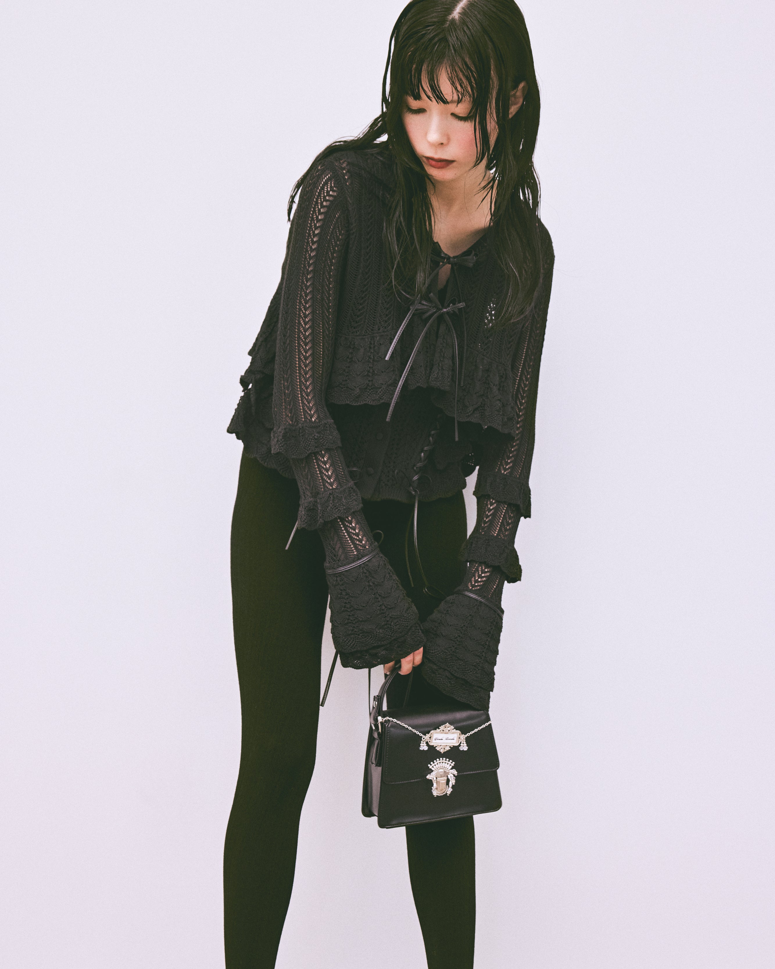 タナカダイスケ| double ribbon knit cardigan Black – tanakadaisuke