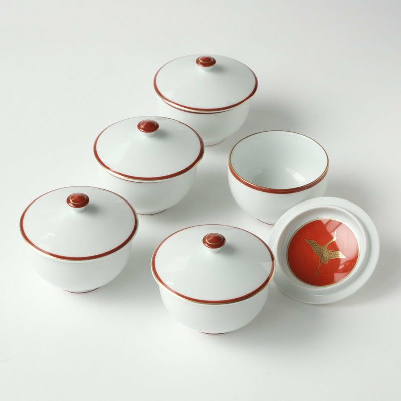 シリーズ以外・その他 染牡丹 蓋付お茶呑茶碗（木箱入）〈5客〉 美濃焼