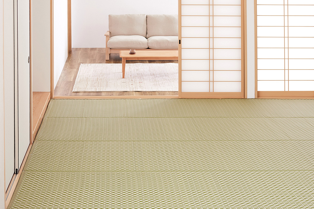 ビニール風 柄上敷き 約348×352cm い草風カーペット 洗えるラグ