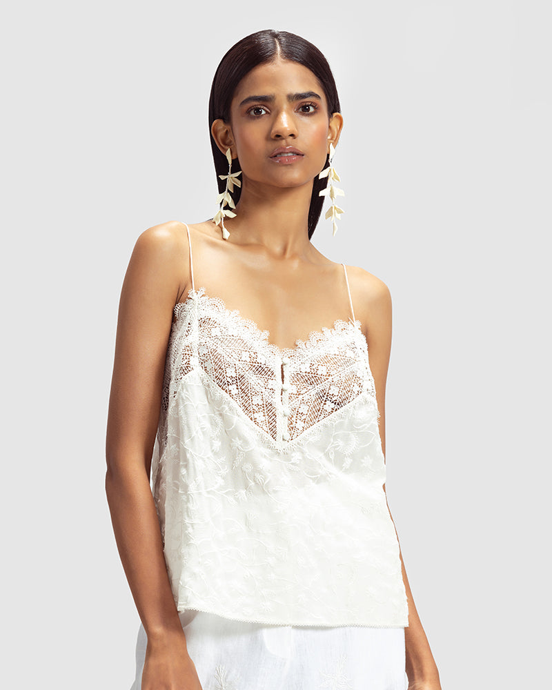 Embroidered Lace Silk Georgette CamisoleProduct DescriptionMade