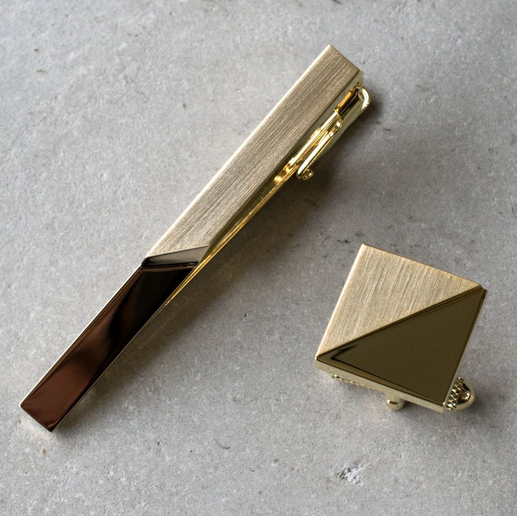 ネクタイピン・カフスセット ジオメトリックデザイン 真鍮製 Kts-003