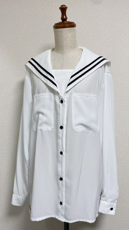 ボーイフレンドセーラーシャツ【白×黒ライン】 - 俵屋KATO