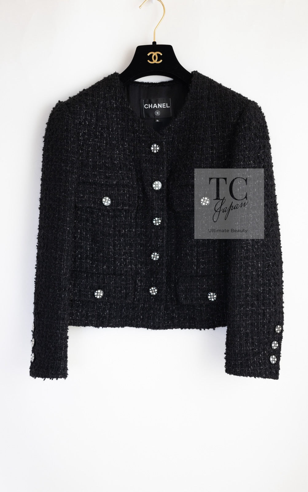 シャネル ジャケット CHANEL ブラック ココボタン ウール コットン