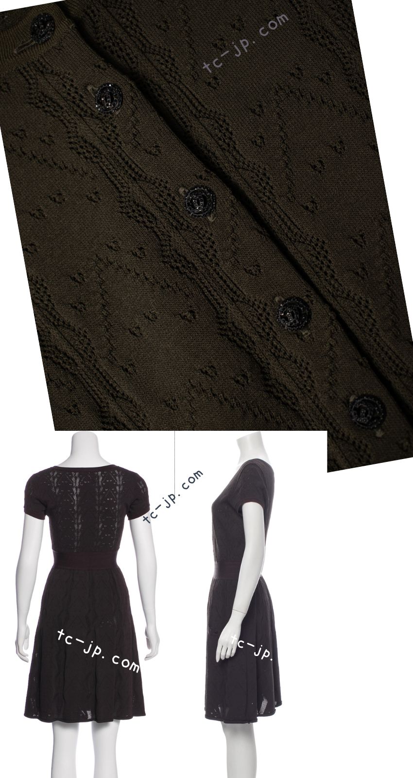 シャネル ワンピース CHANEL ダークオリーブ ポワンテル ニット ココ