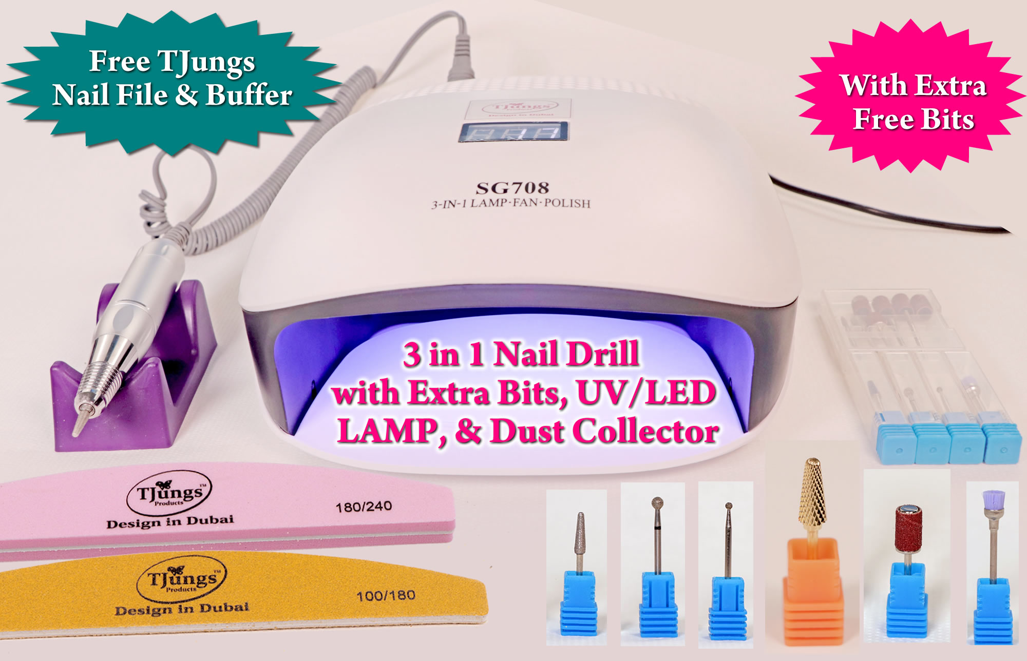 3 in 1 Nail Drill, Dust Collector, UV/LED LAMP - TJUNGS NAILS AND