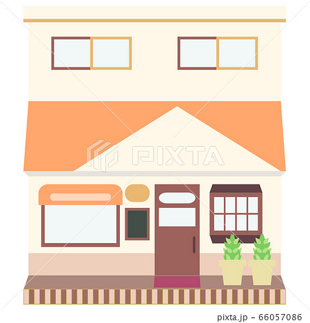 かわいいオレンジ色の店舗（喫茶店・雑貨店）のイラストのイラスト素材