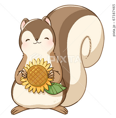 にっこり笑顔のリスとひまわりのイラスト素材 [67387465] - PIXTA