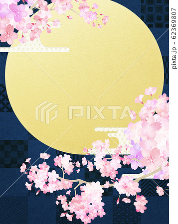 背景-和-和風-和柄-日本-春-桜-月-夜桜のイラスト素材 [62369807] - PIXTA