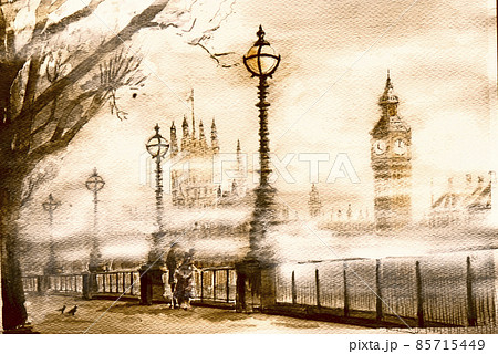 霧に包まれたロンドンの水彩画のイラスト素材 [85715449] - PIXTA